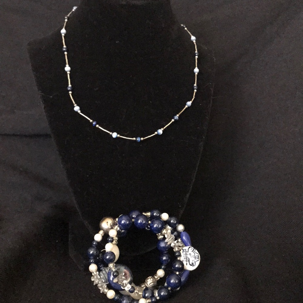 Blue and Silver Necklace and Bracelet Set